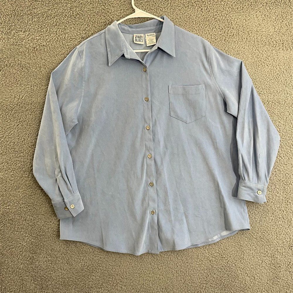 VTG Main Street Blues Shirt Men L Sky Blue Casual‎ Long Sleeve Button Down